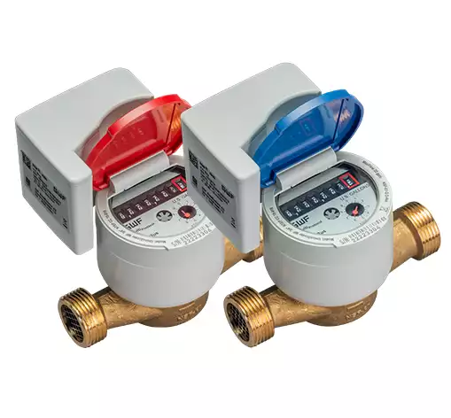 Image of a pair of UNICOCoder NTEP H200 wireless water meters from Truety